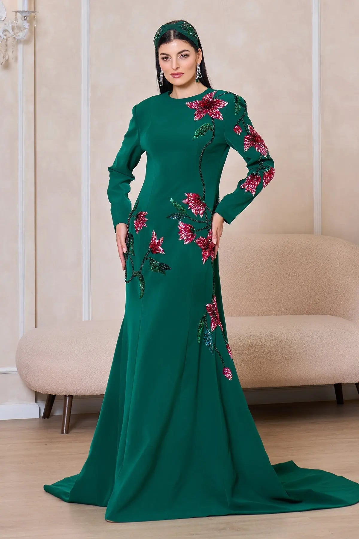GREEN BLOOMING FISHTAIL GOWN DRESSES