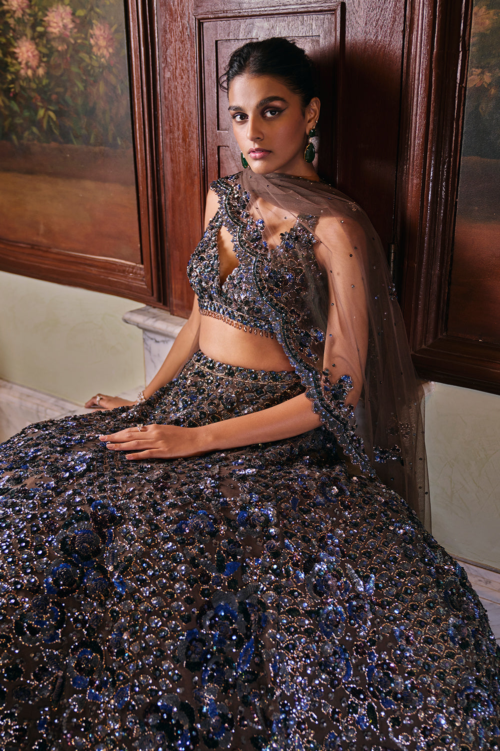 Chocolate Brown Sequin Lehenga Set