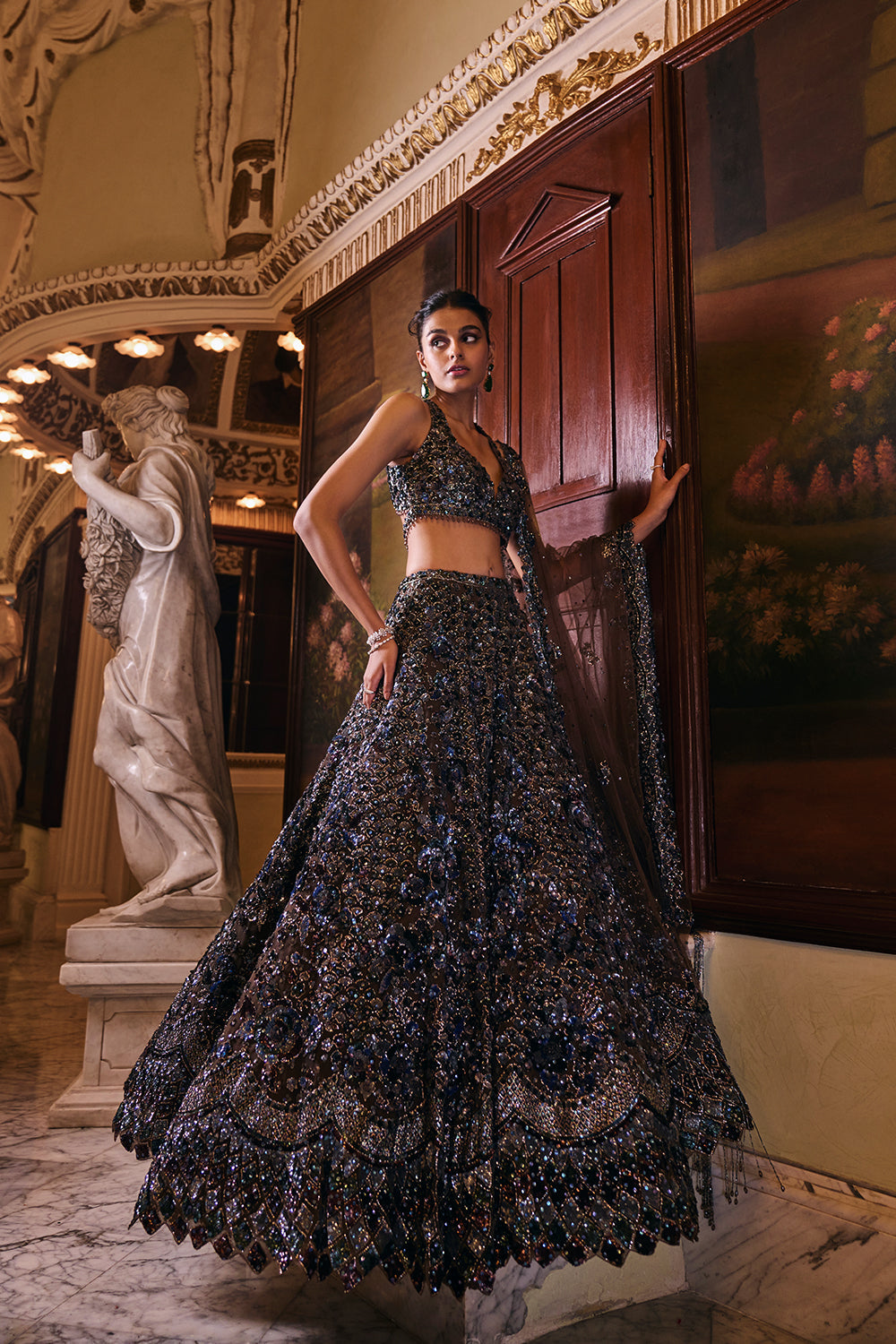 Chocolate Brown Sequin Lehenga Set