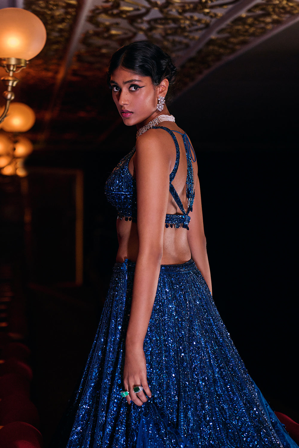 Persian Blue Sequin Lehenga Set