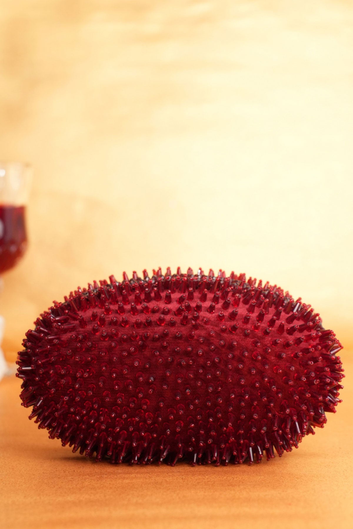 Celeste Maroon Suede Embellished Clutch