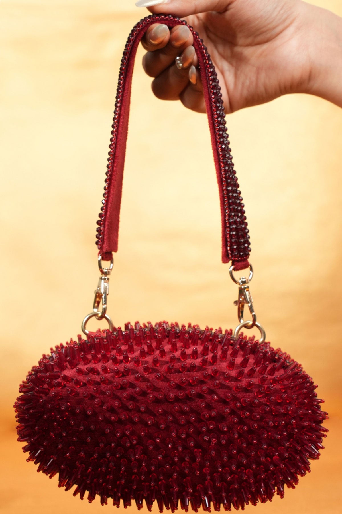 Celeste Maroon Suede Embellished Clutch