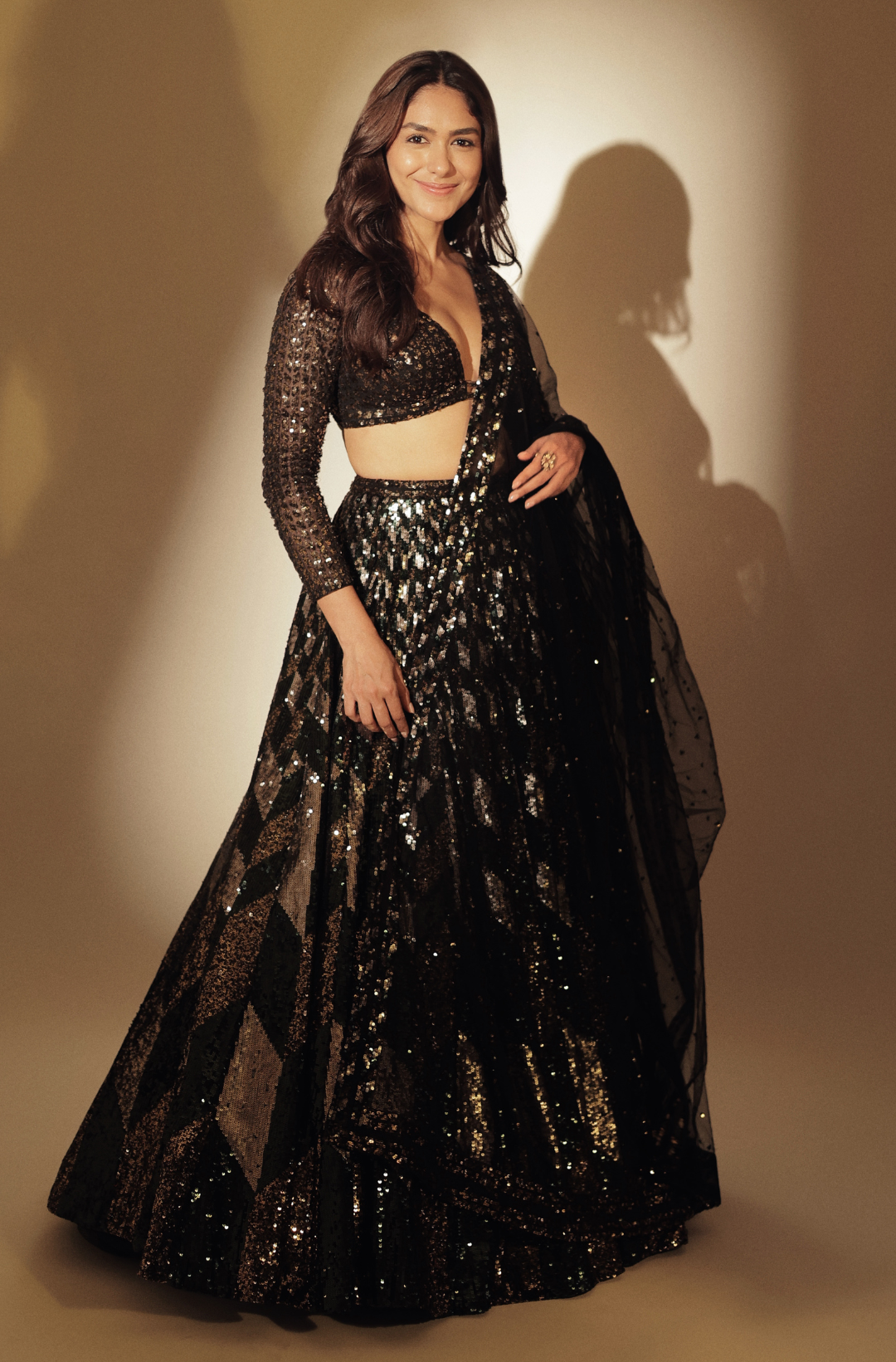 Mrunal Thakur in Chevron Sequin Lehenga Set