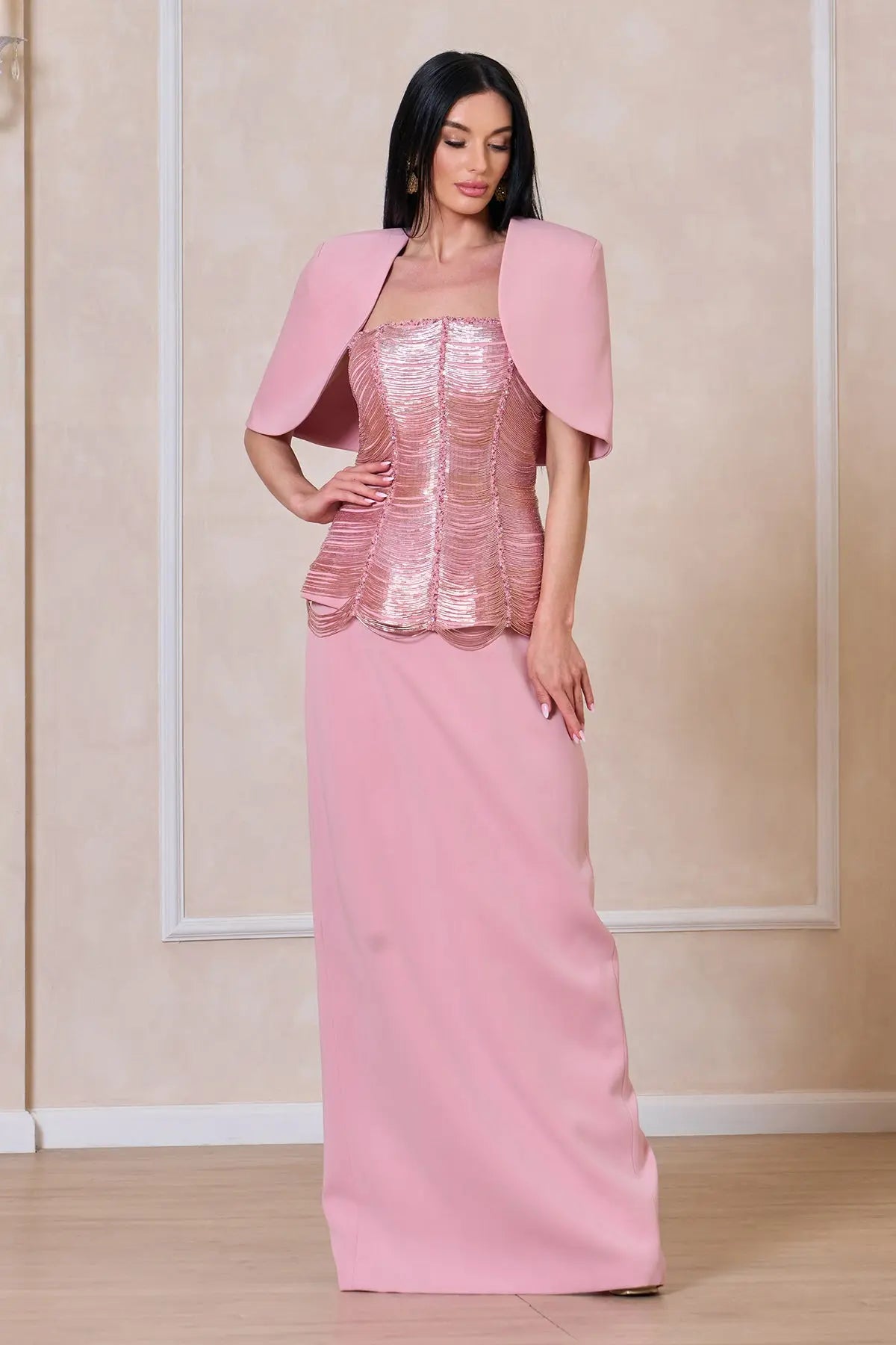 LETIZIA GOWN AND CAPE - LIGHT ROSE DRESSES