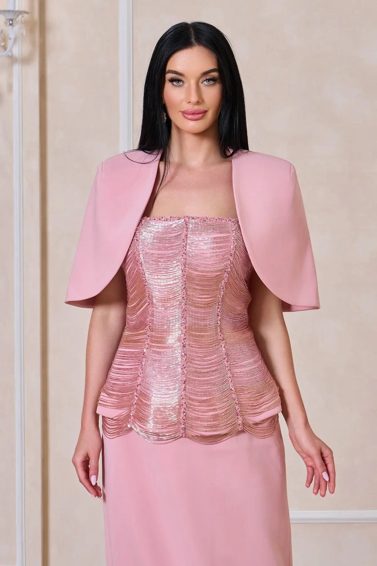 LETIZIA GOWN AND CAPE - LIGHT ROSE DRESSES