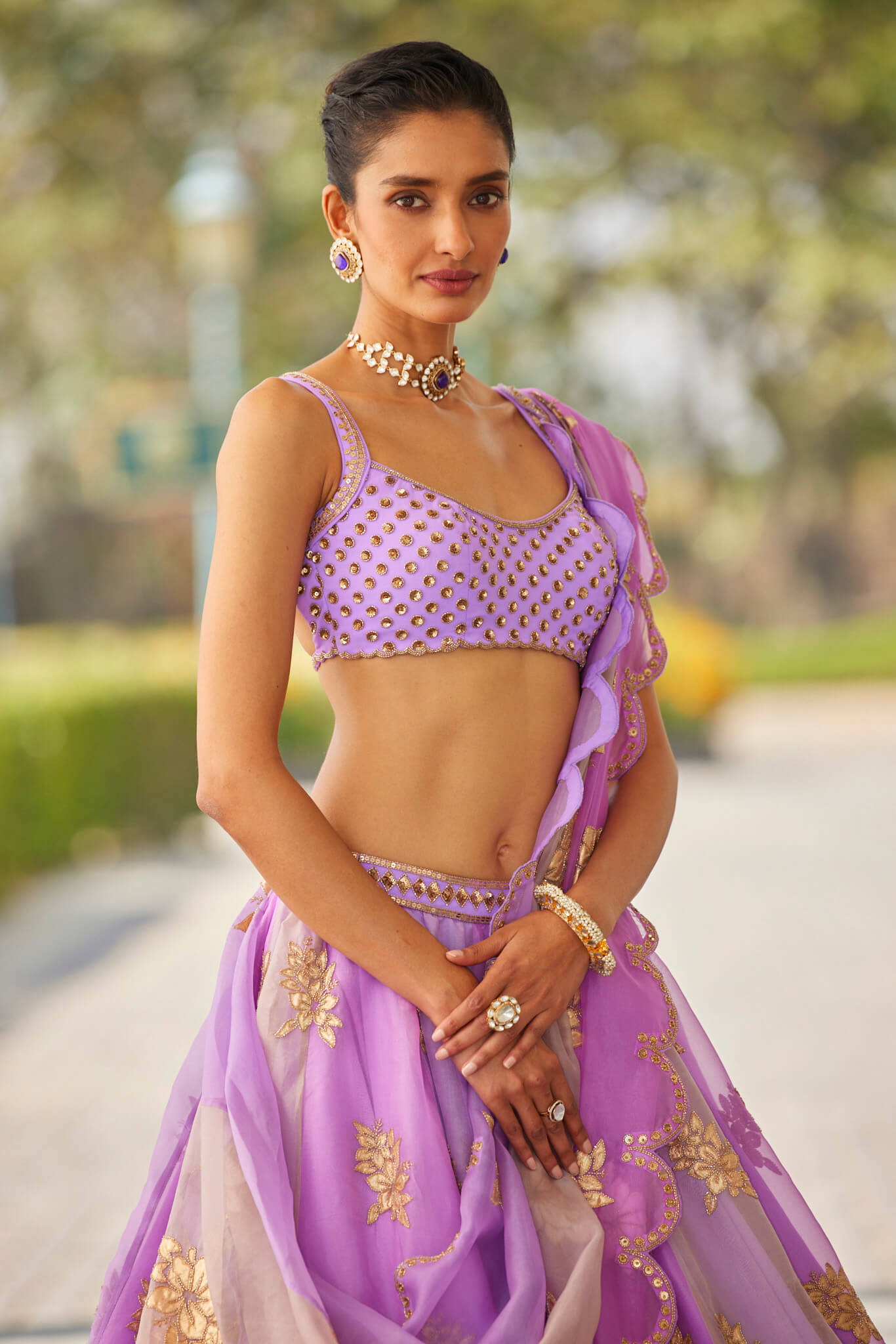 Mauve Multicolor Flower Lehenga Set