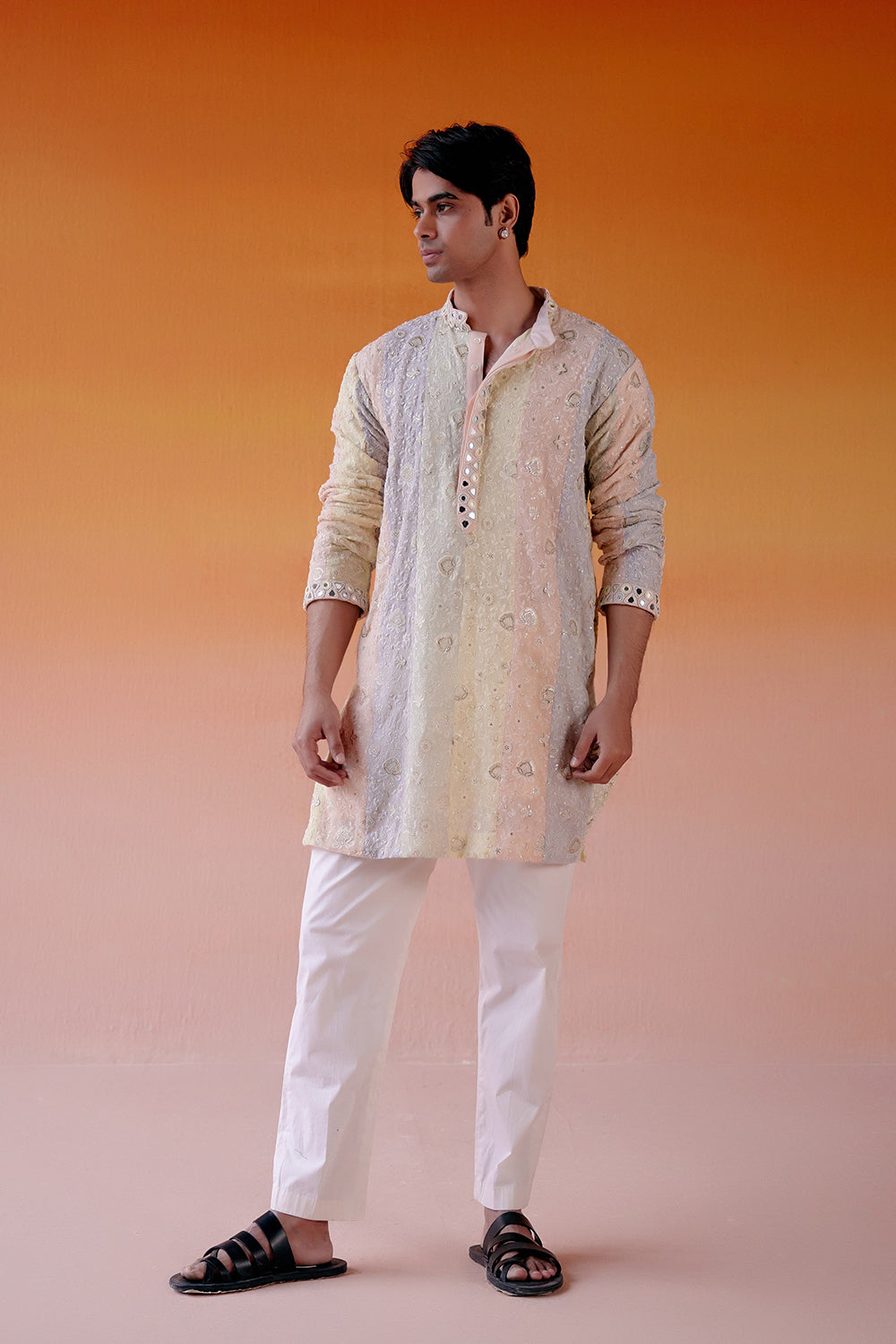 MULTICOLOR PANELED CHIKANKARI KURTA WITH STRAIGHT PANTS