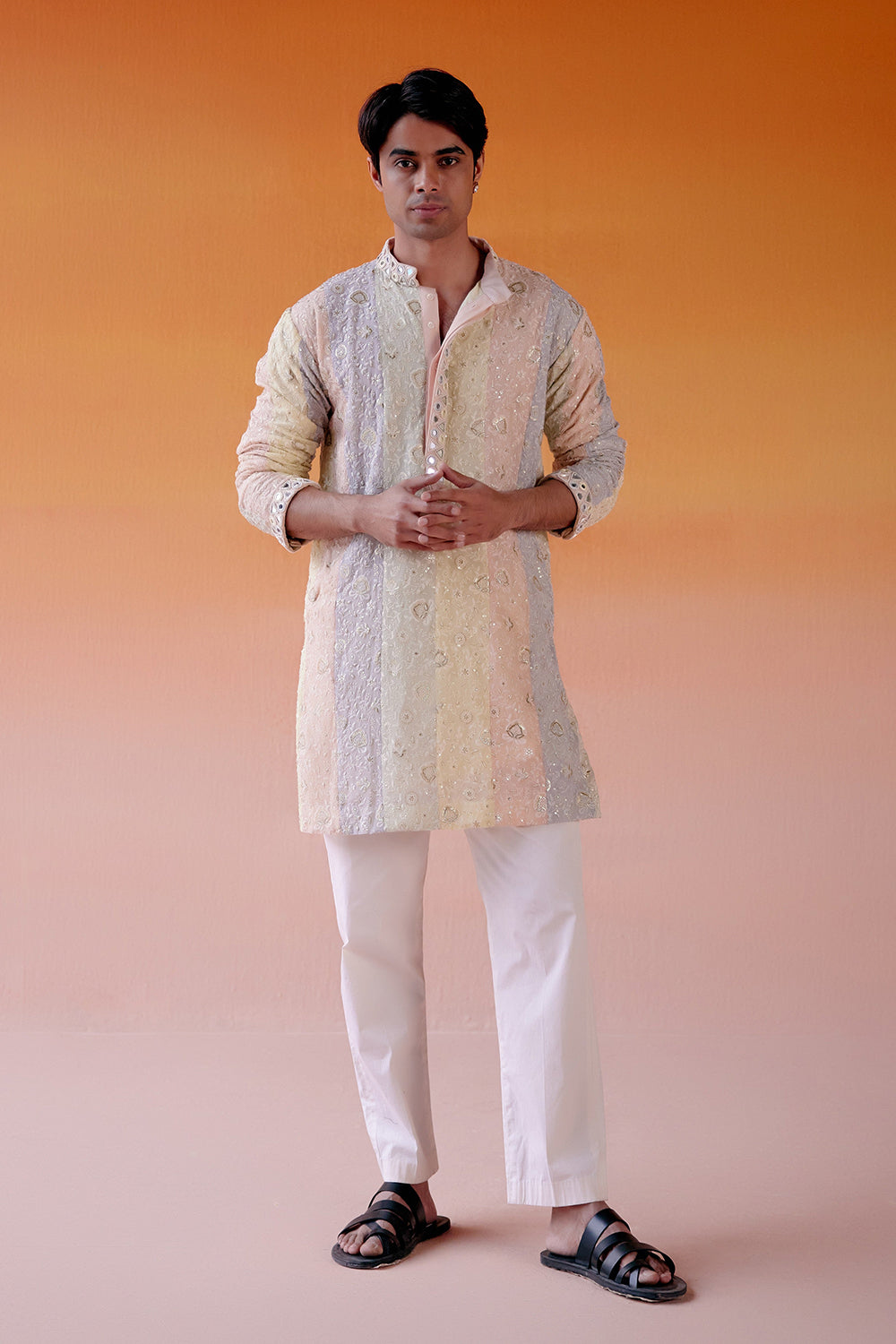 MULTICOLOR PANELED CHIKANKARI KURTA WITH STRAIGHT PANTS