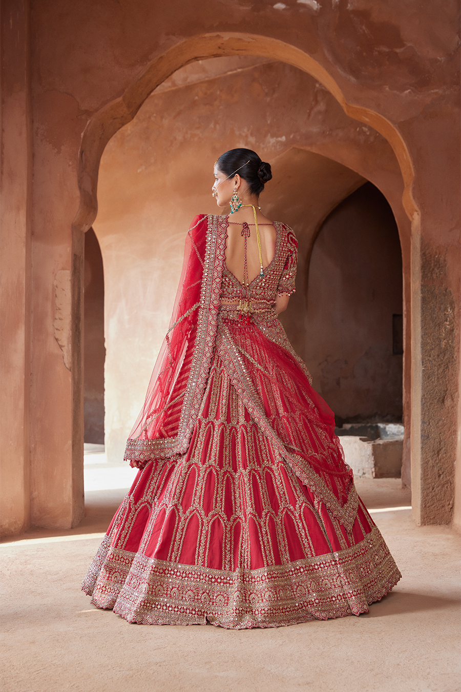 Blood Red Zardozi Work Raw Silk Lehenga Choli