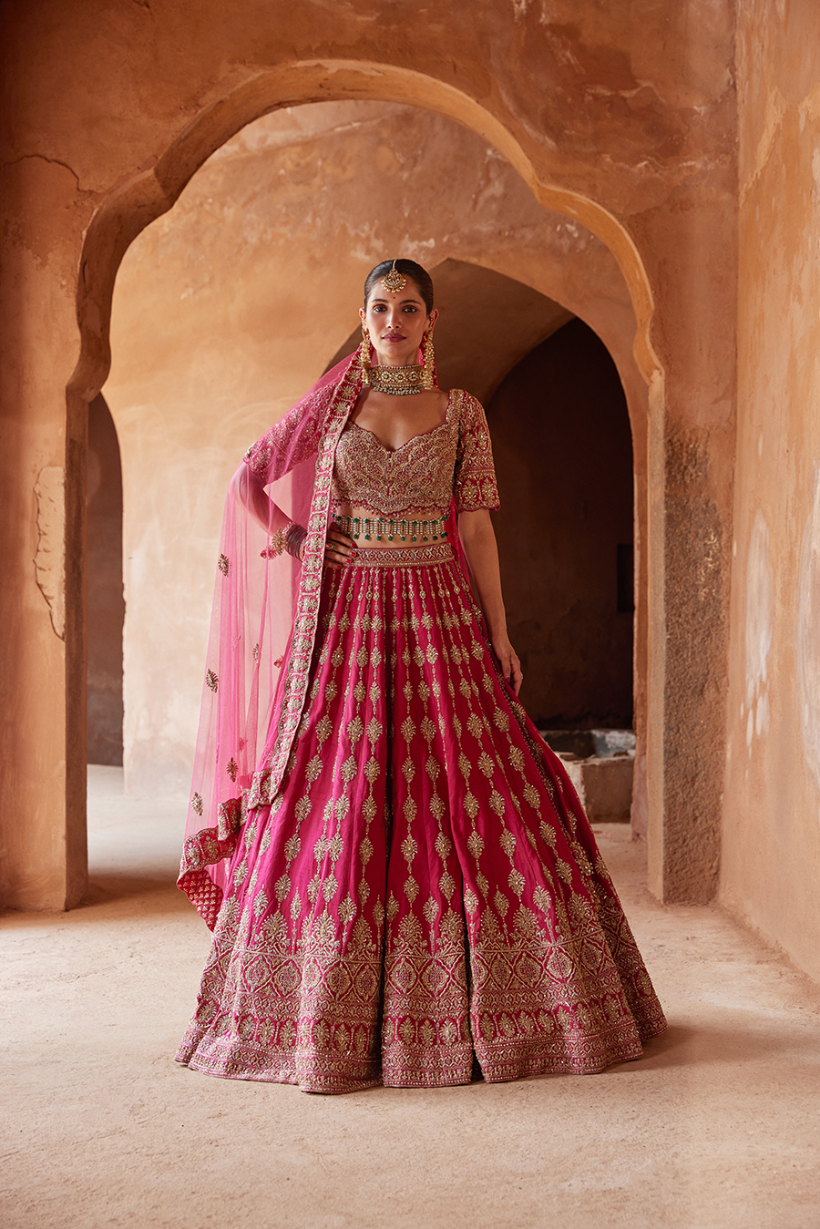 Fuschia Red Raw Silk Lehenga Choli Set