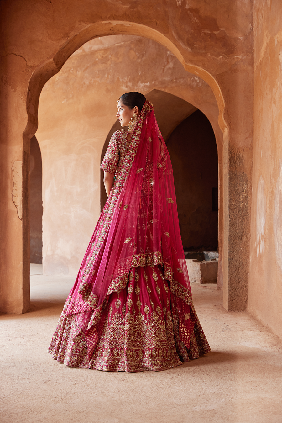 Fuschia Red Raw Silk Lehenga Choli Set