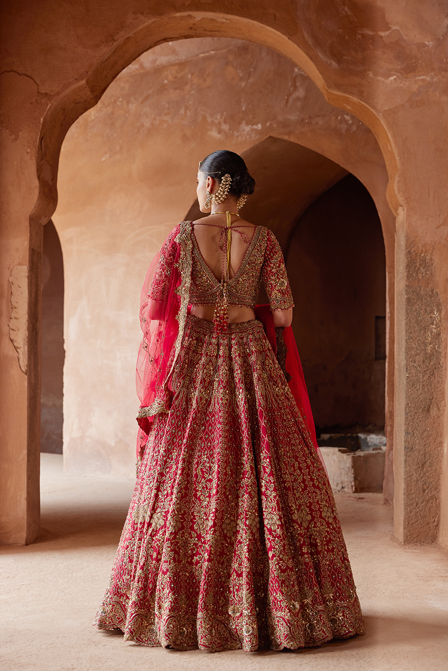 Blood Red Raw Silk Lehenga Choli