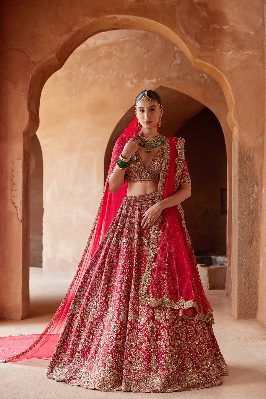 Blood Red Raw Silk Lehenga Choli