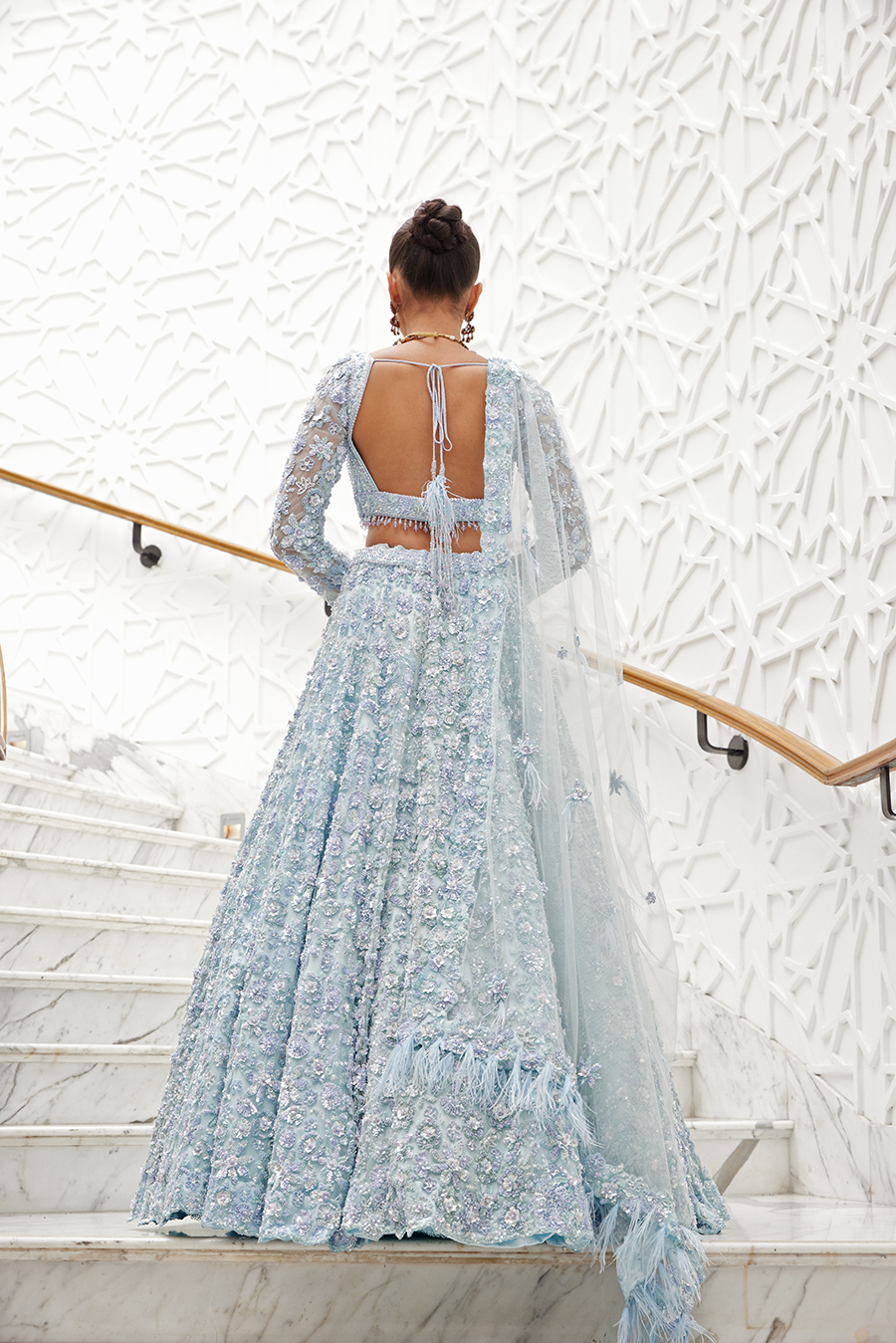 Powder Blue Net Lehenga Choli Set