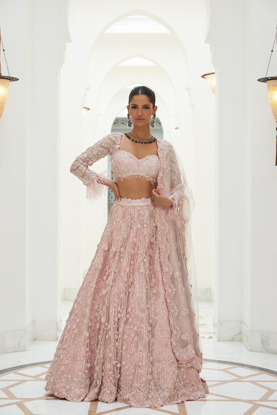 Rose Pink Net Lehenga Choli Set