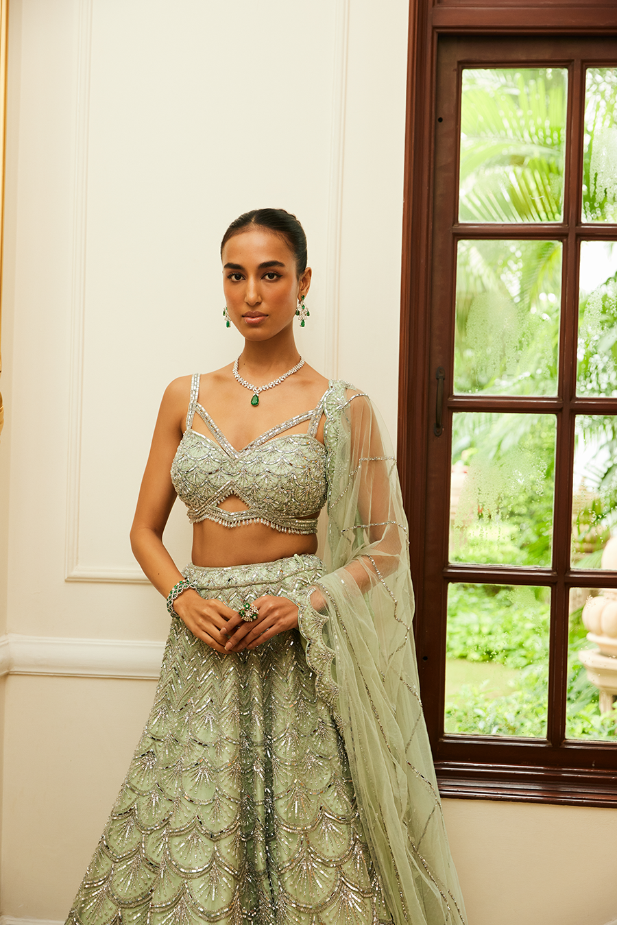 Mint Green Net Lehenga Choli Dupatta Set