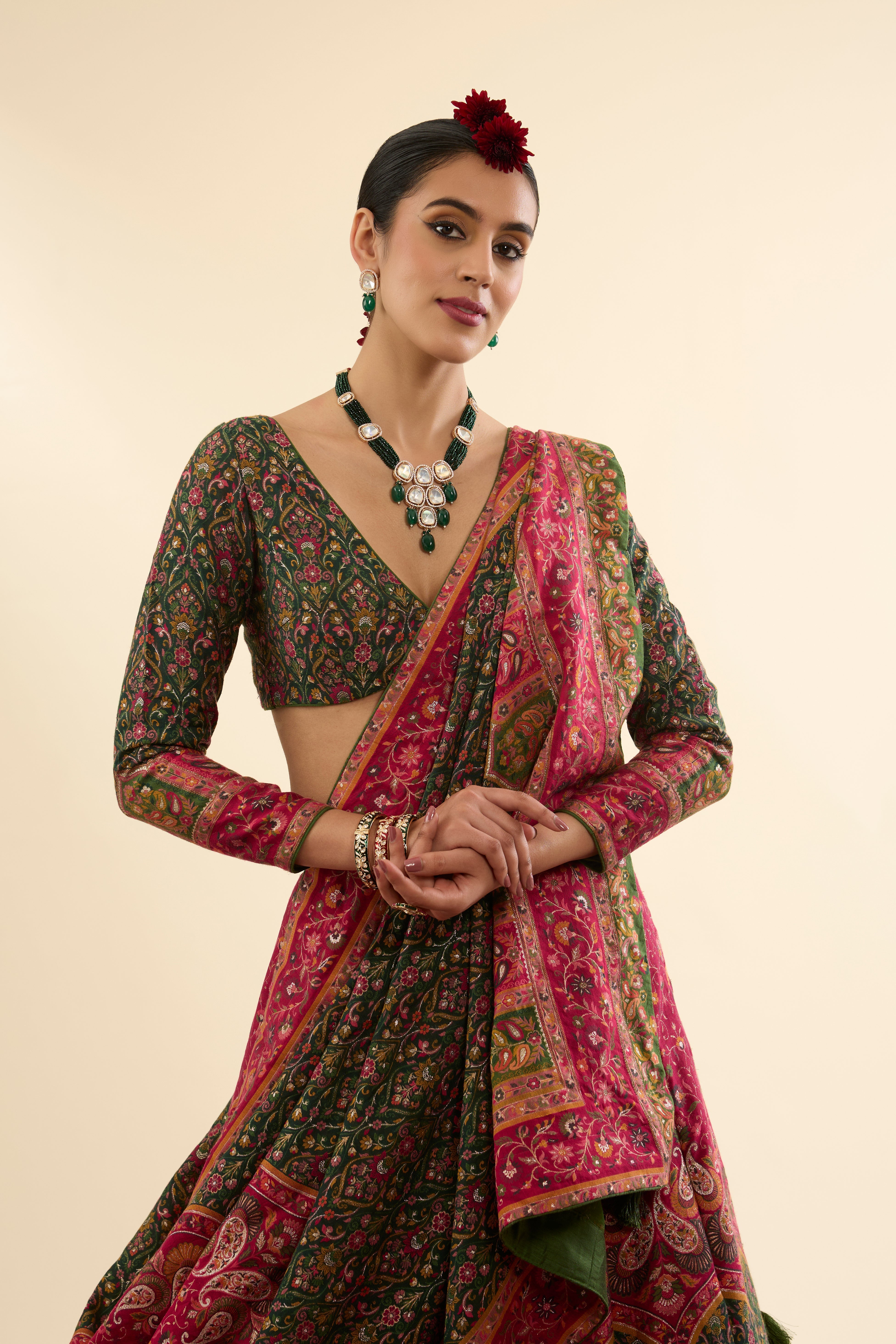 Mor Mahal Green-Magenta Lehenga with Dupatta Set of 3