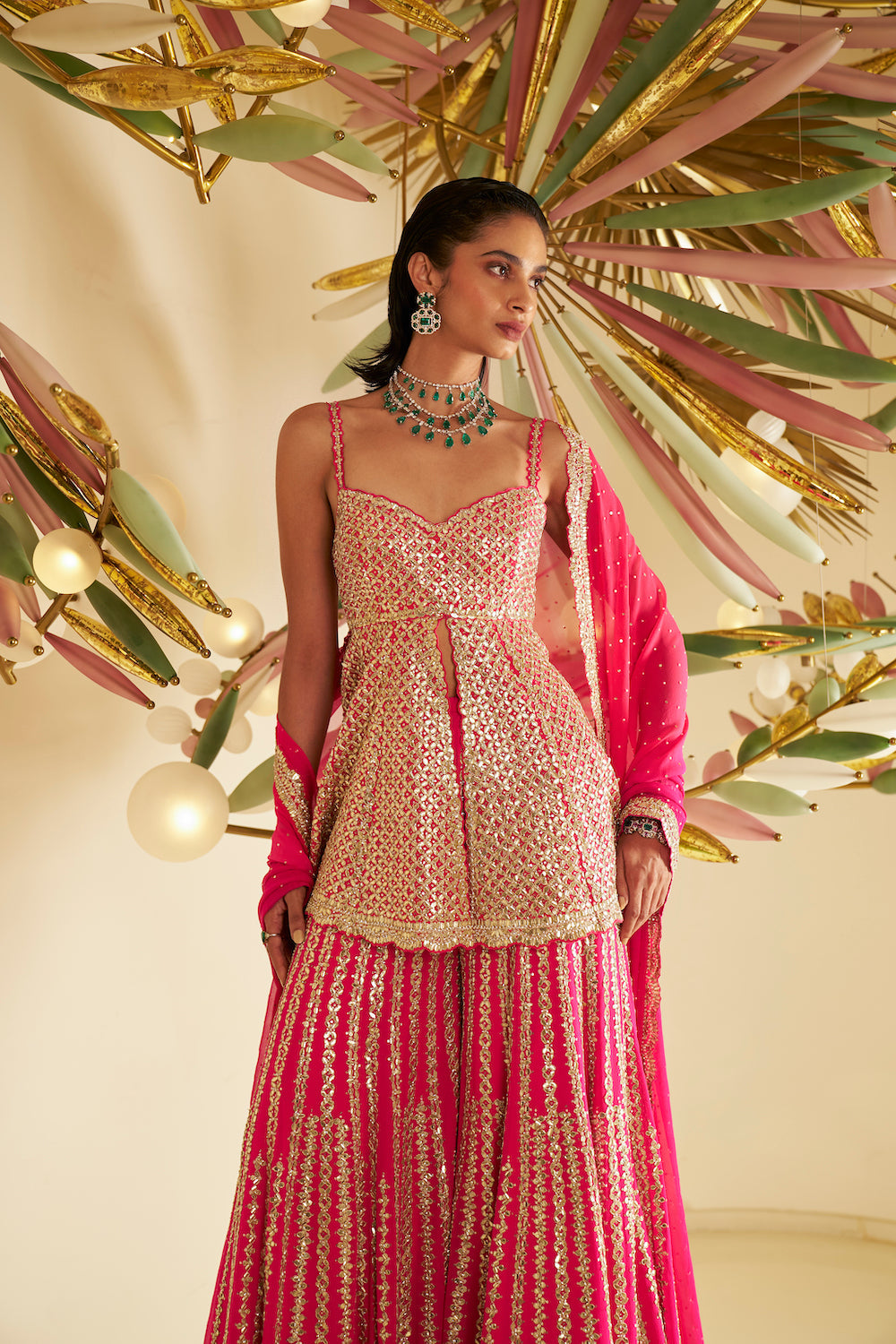 Fuchsia Gota Patti Sharara Set