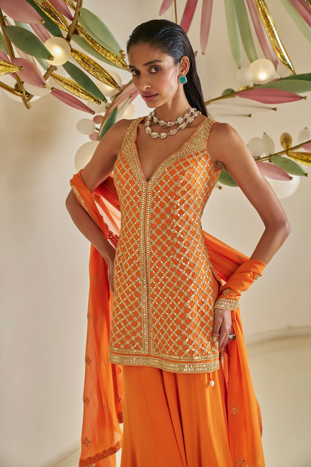 Orange Gota Patti Sharara Set