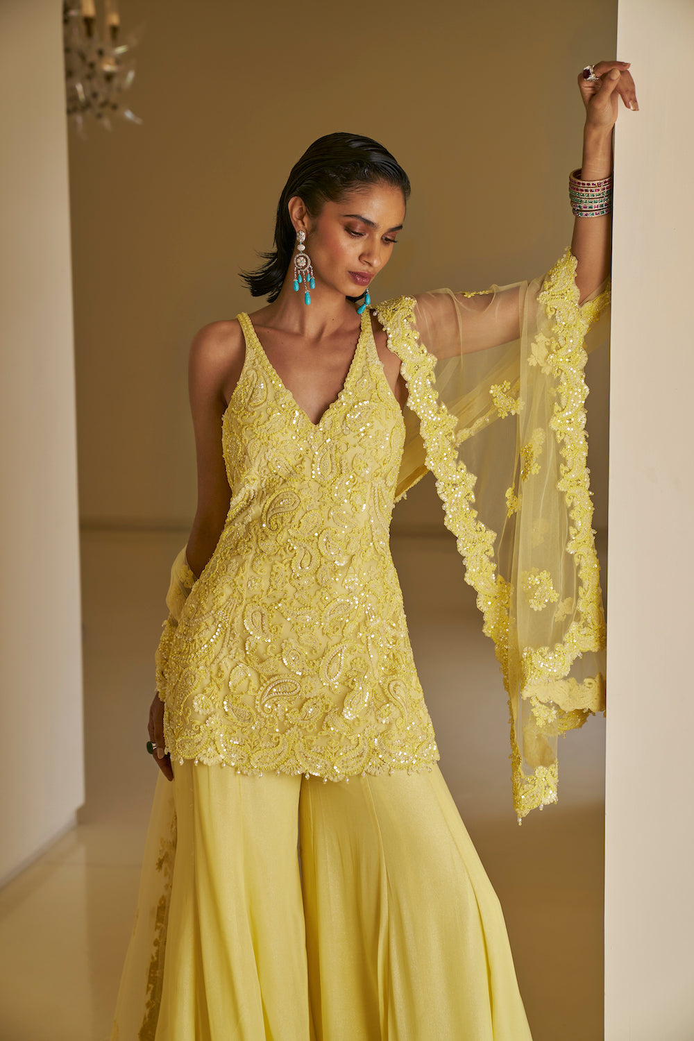 Yellow Dori Sharara Set