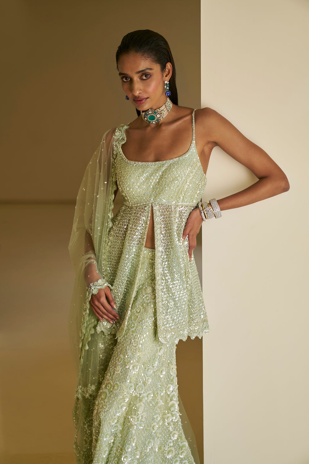 Mint Green Sequin Sharara Set