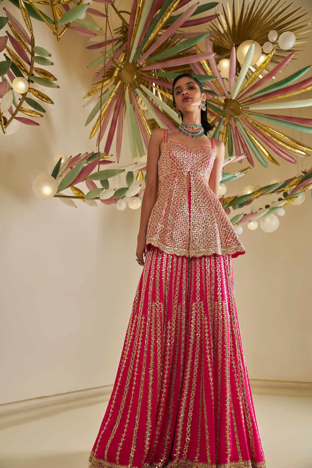 Fuchsia Gota Patti Sharara Set