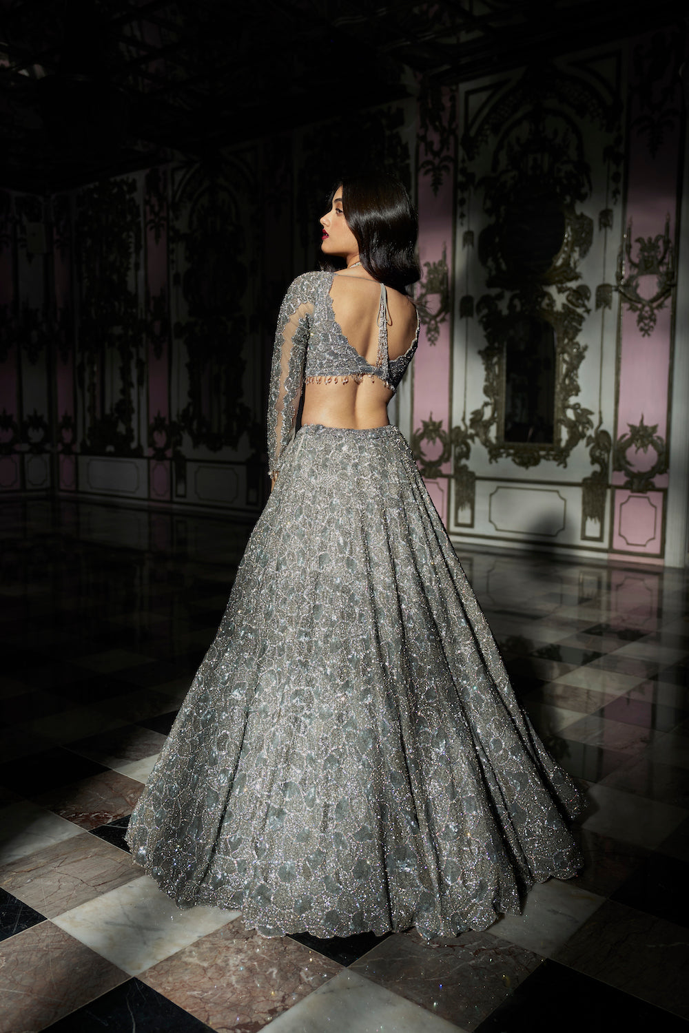 Silver Abstract Lehenga Set