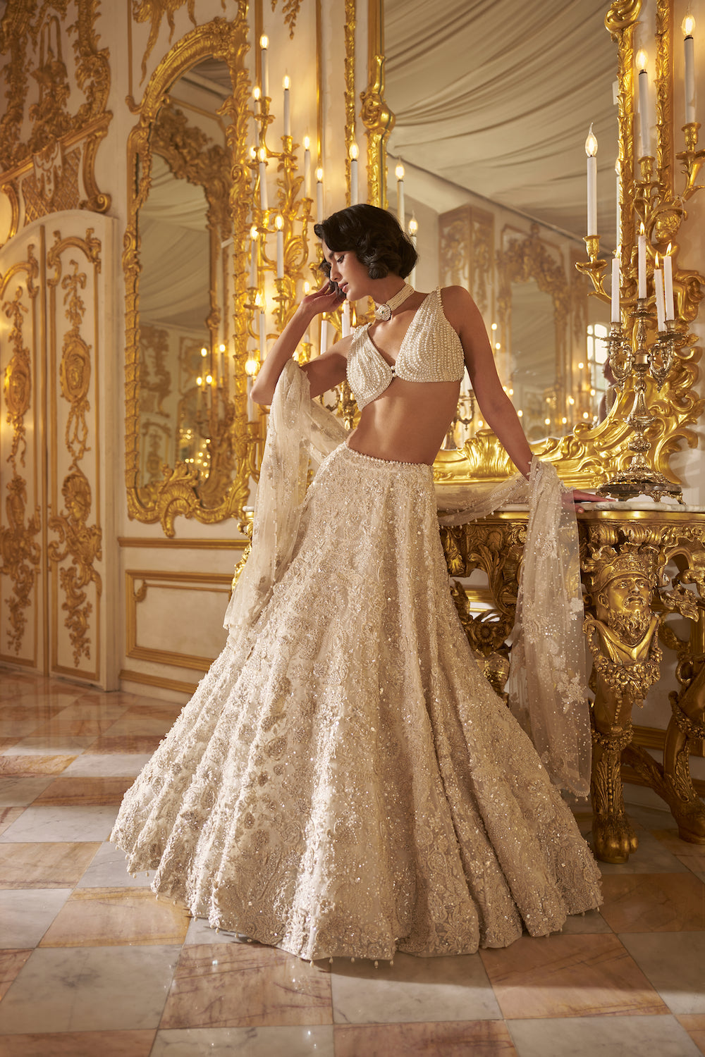 Ivory Three-Dimensional Lehenga Set