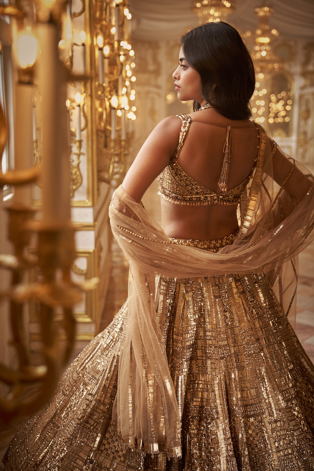 Richa Moorjani in Antique Gold Lehenga Set