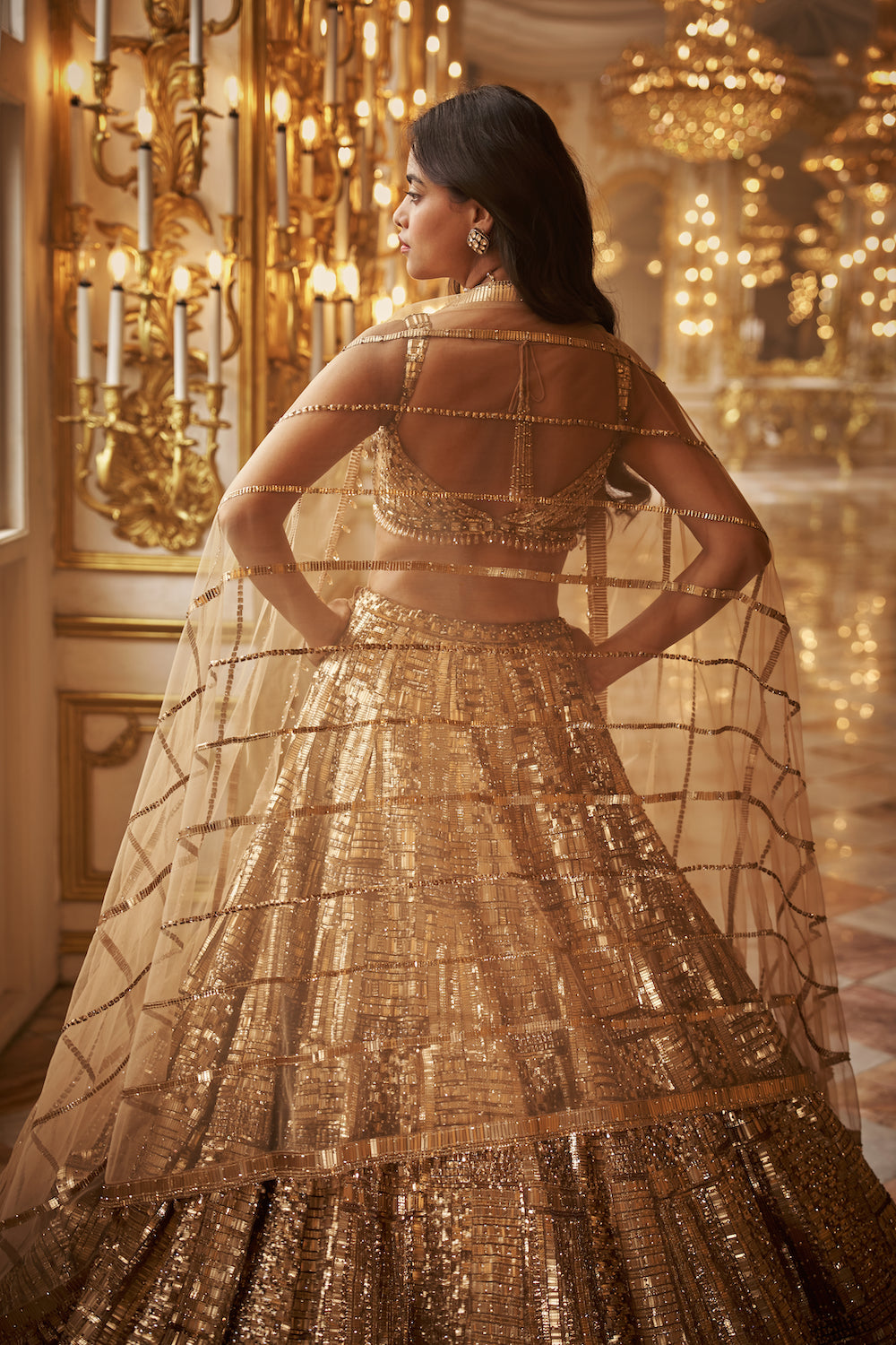 Richa Moorjani in Antique Gold Lehenga Set