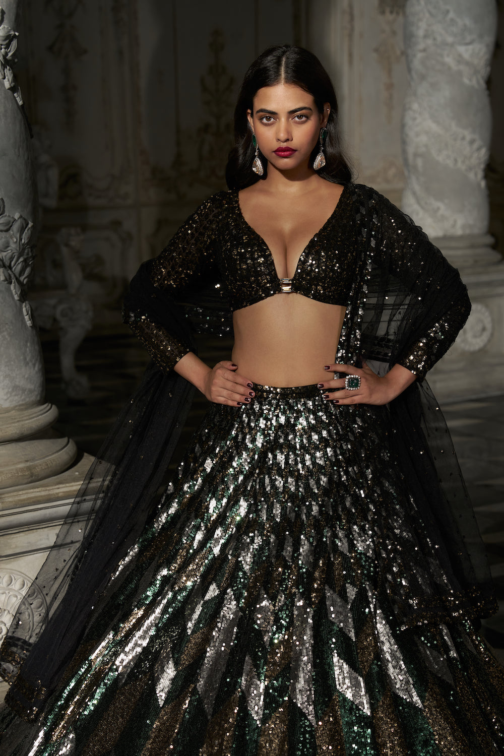 Chevron Sequin Lehenga Set