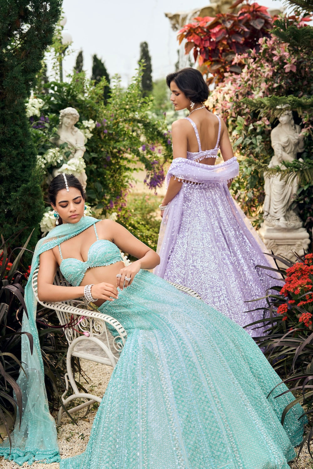 Turquoise Sequin Lehenga Set