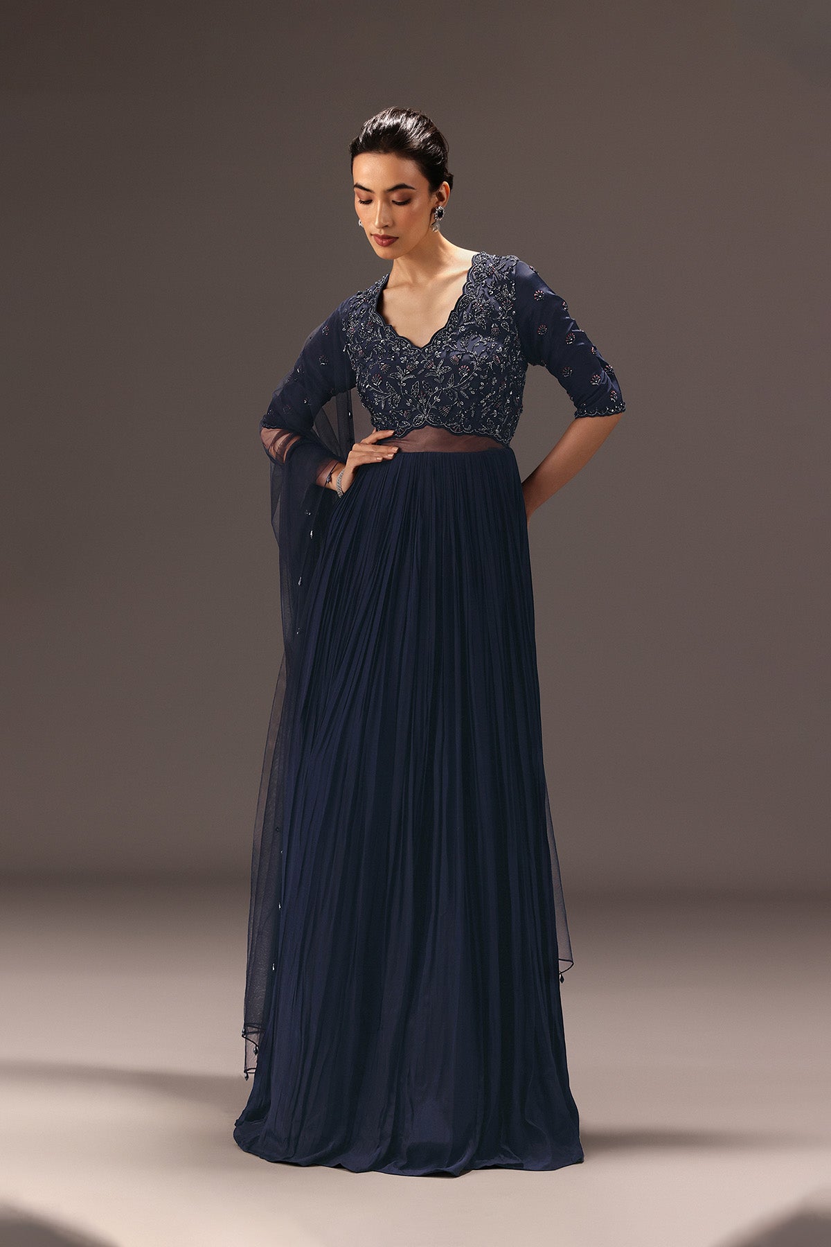 Navy Blue Hand Embroidered Anarkali Suit With Dupatta