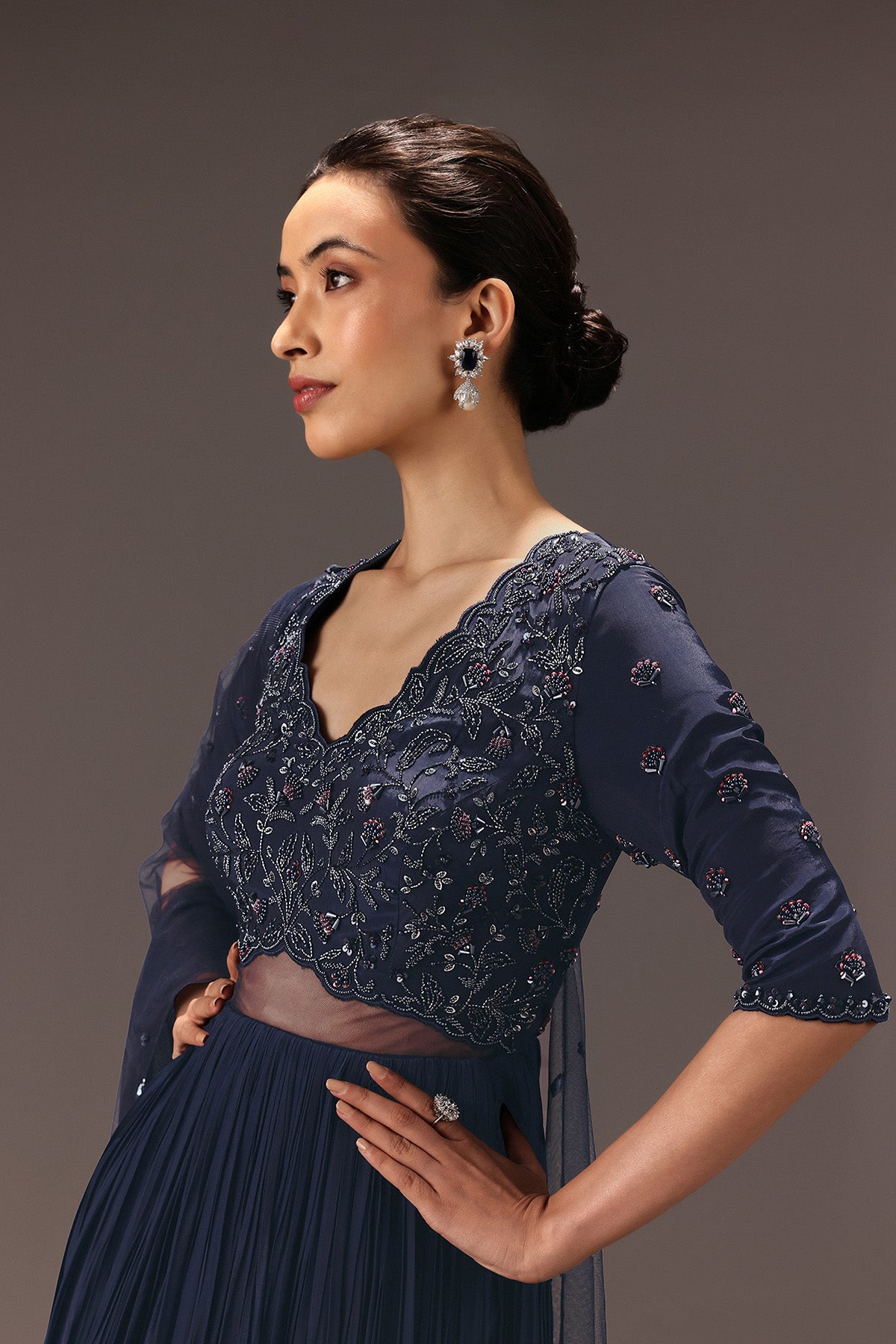 Navy Blue Hand Embroidered Anarkali Suit With Dupatta