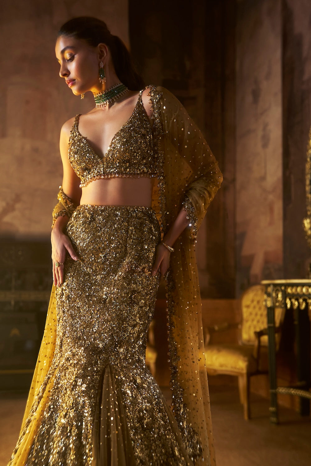 Antique Gold Fit & Flare Skirt Set - Ready to Ship