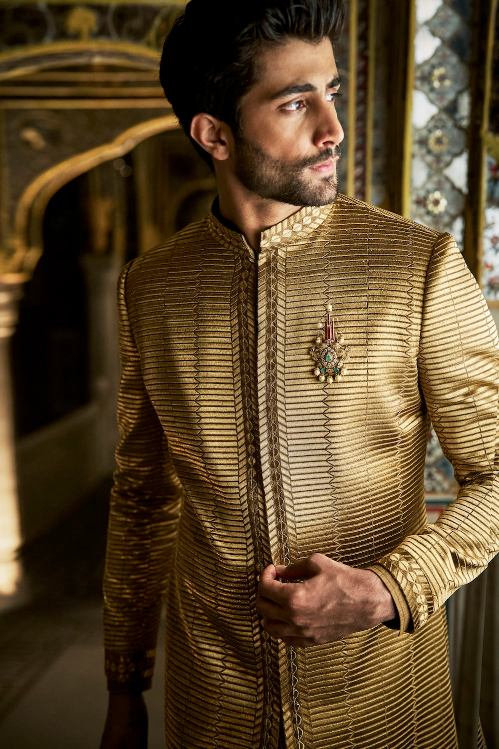 Military Green Sherwani Set