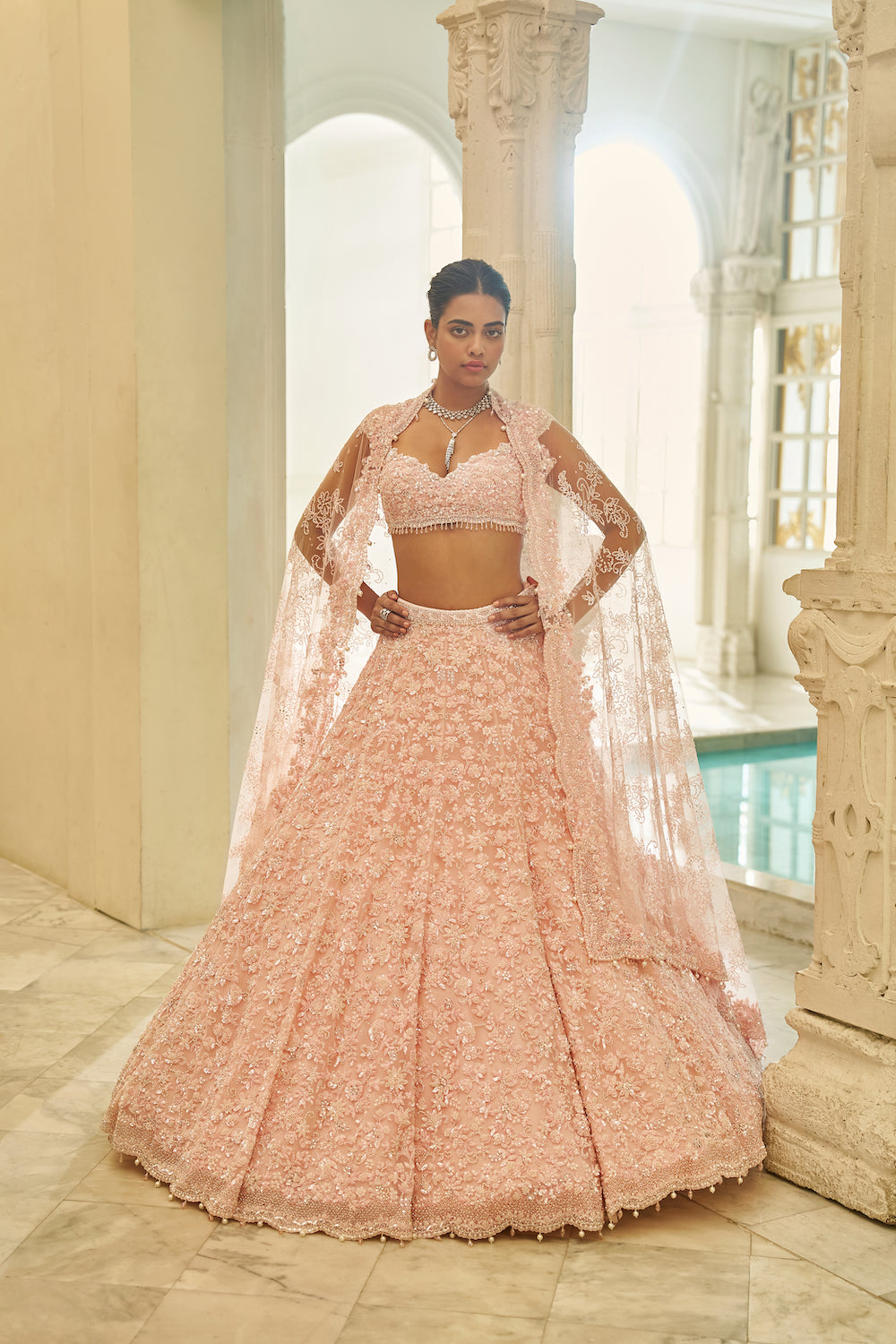 Powder Pink Floral Lehenga Set