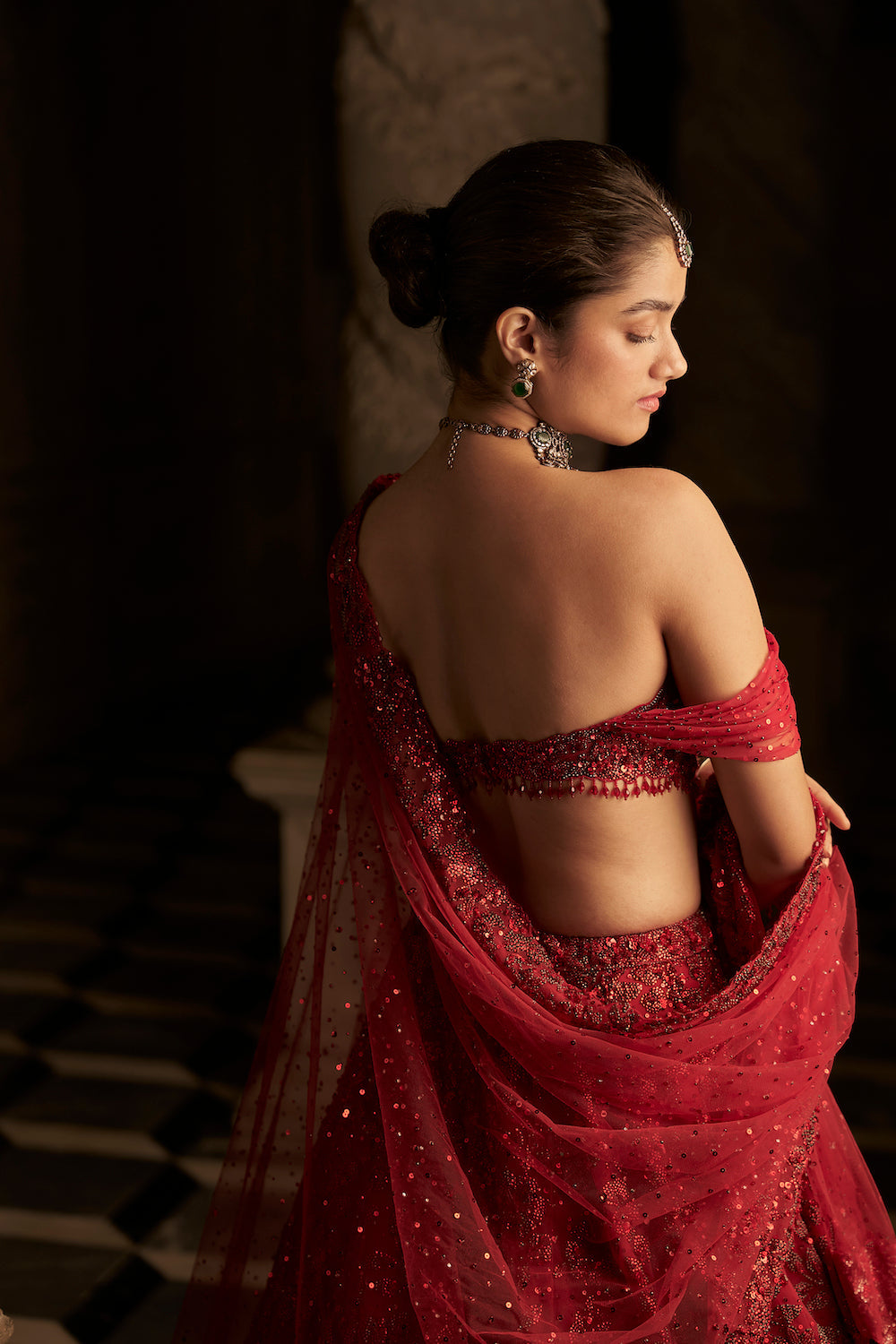 Red Off-Shoulder Lehenga Set