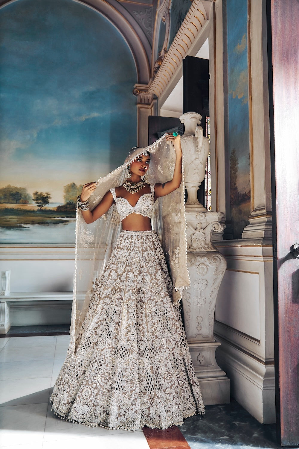 Nude Pearl Cut Work Lehenga Set