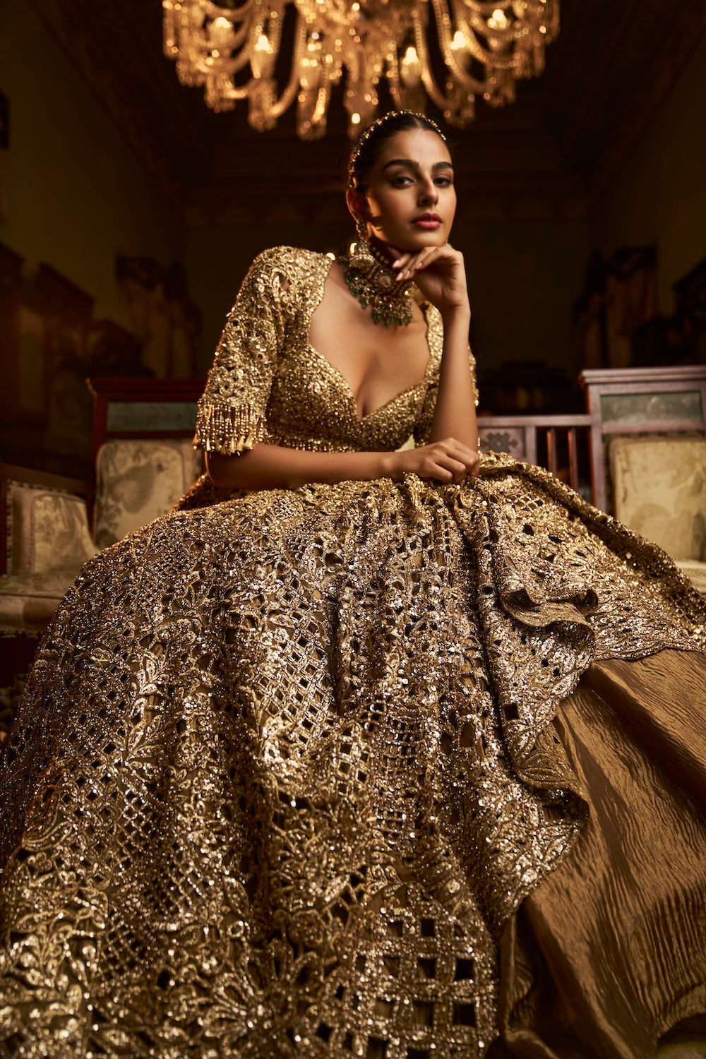 Gold Cut Work Lehenga Set