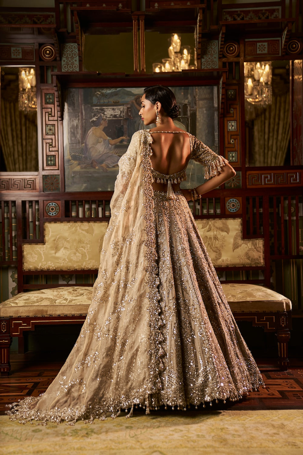 Gold Silver Tissue Lehenga Set