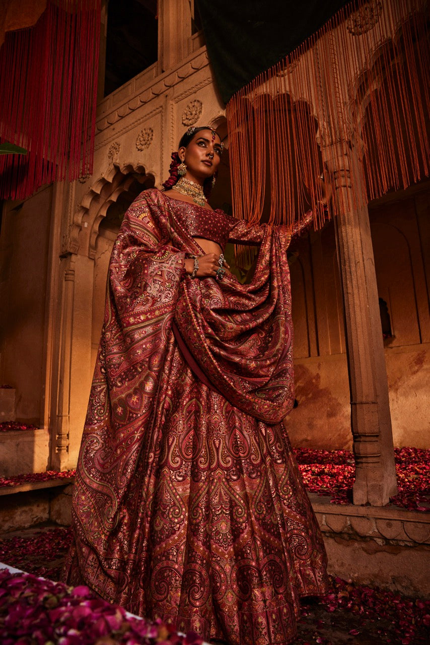 Diwan-i-Khas Maroon Lehenga with Dupatta Set of 3
