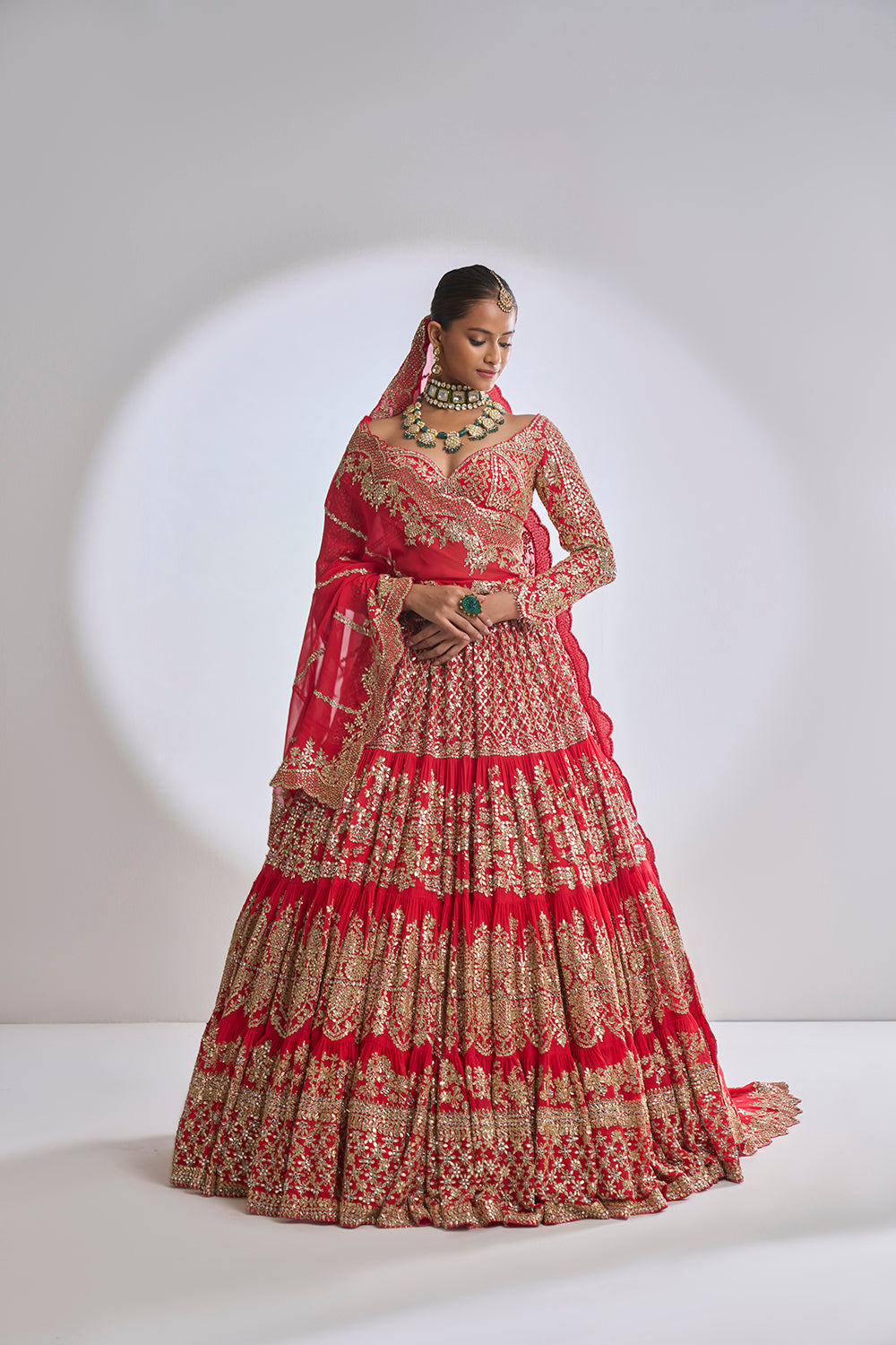 Red Multi-Tiered Lehenga Set