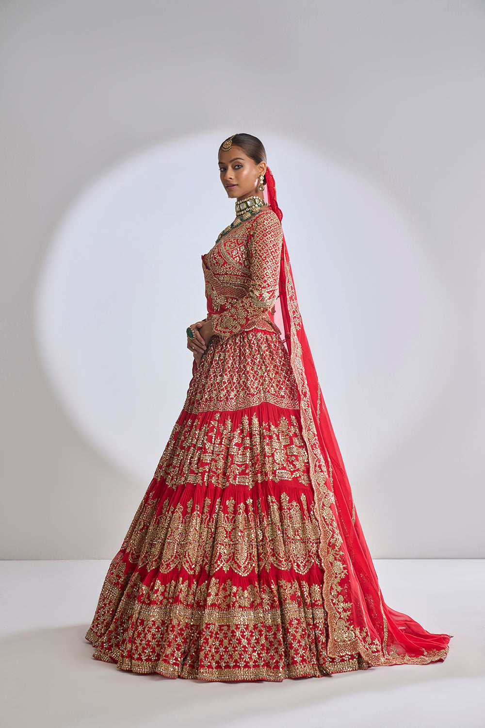 Red Multi-Tiered Lehenga Set - Ready to Ship
