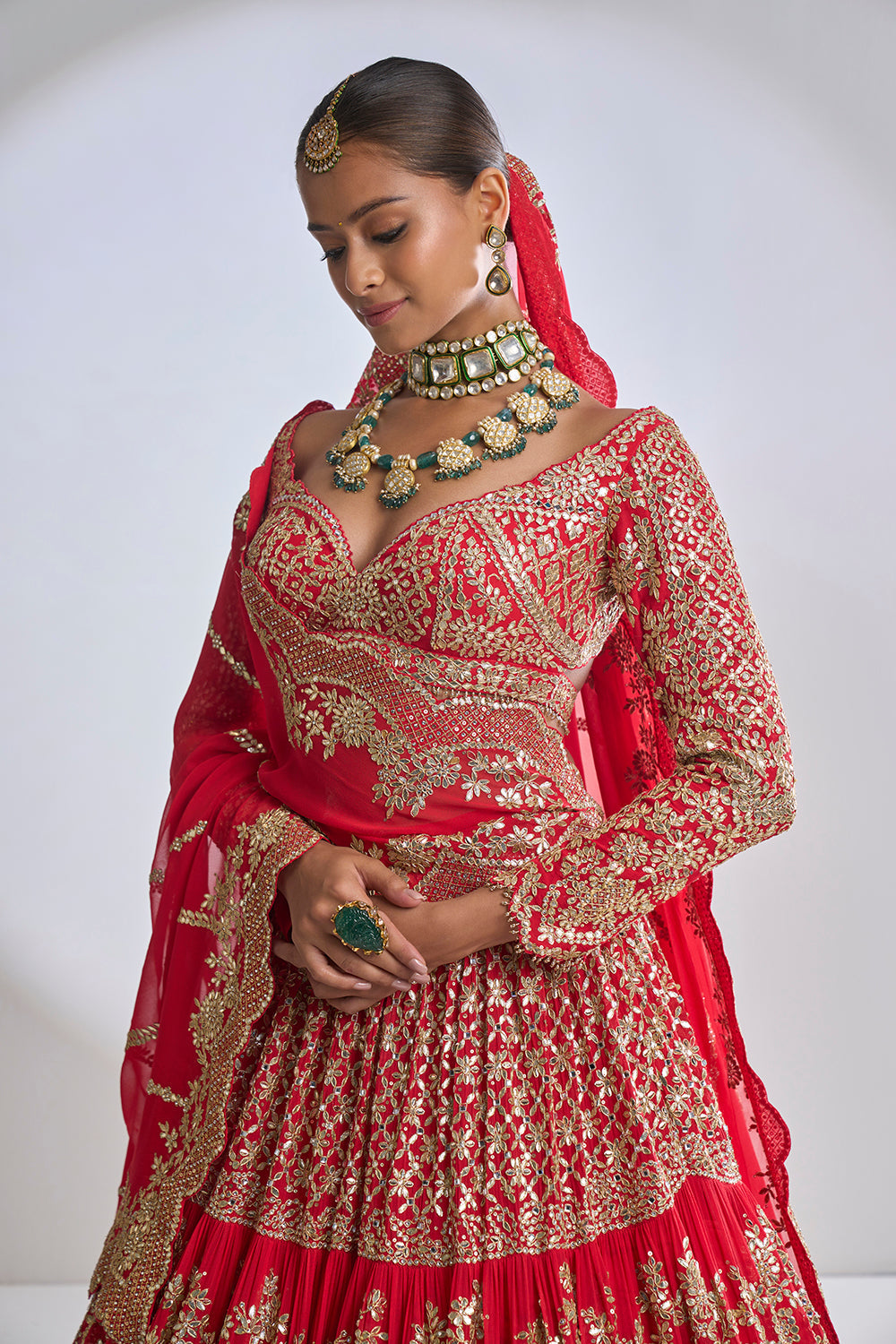 Red Multi-Tiered Lehenga Set