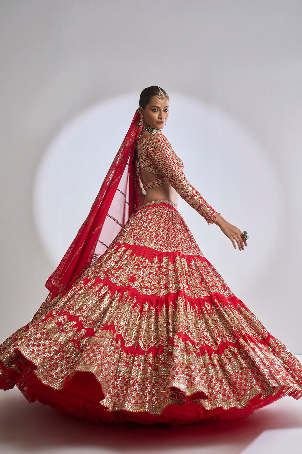 Red Multi-Tiered Lehenga Set