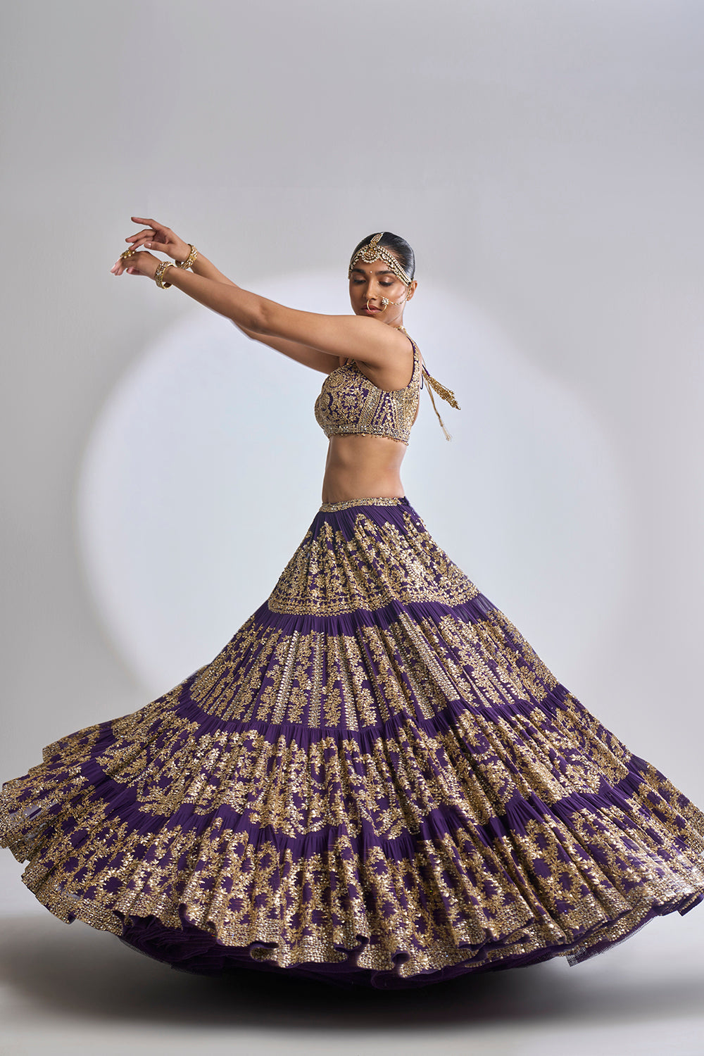 Purple Multi-Tiered Lehenga Set