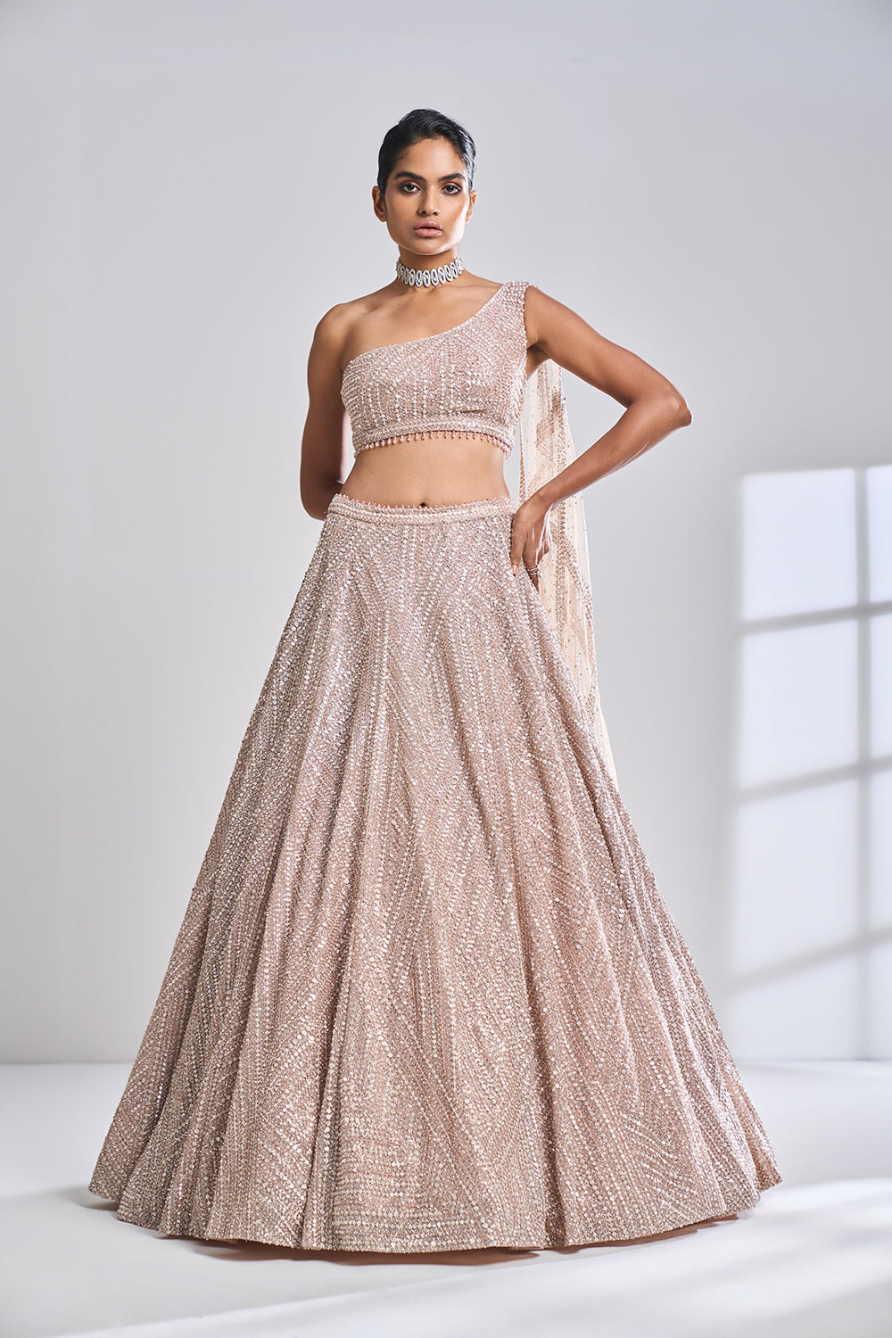 Rose Gold Pearl Lehenga Set