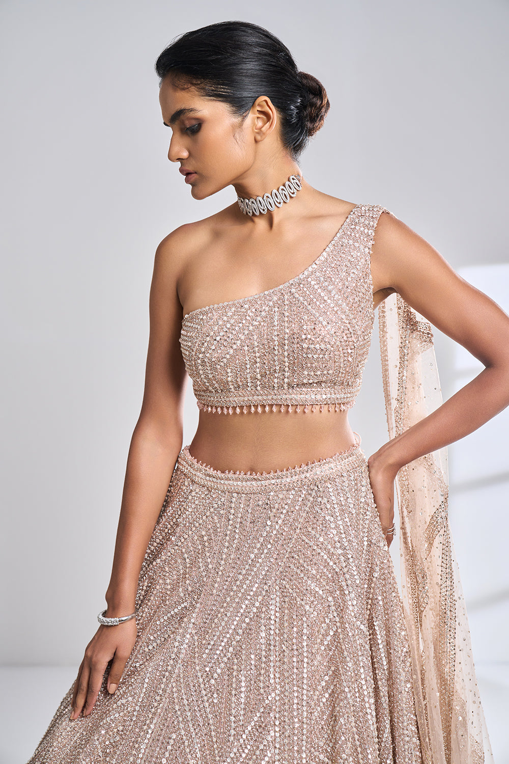 Rose Gold Pearl Lehenga Set