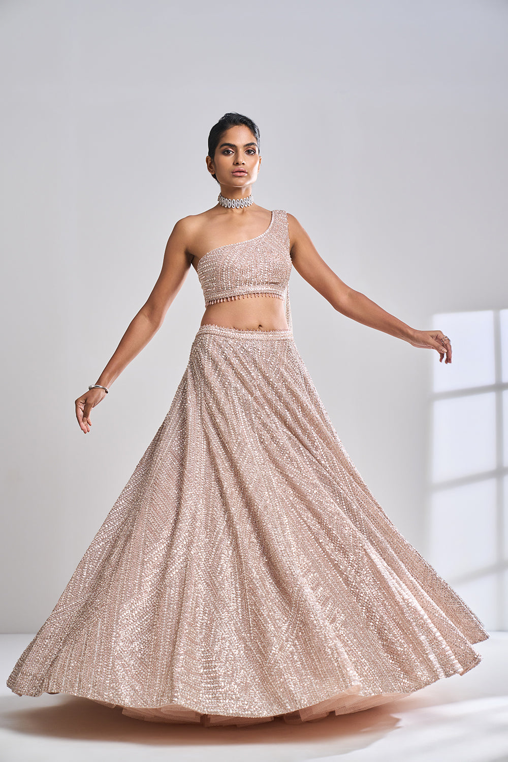 Rose Gold Pearl Lehenga Set